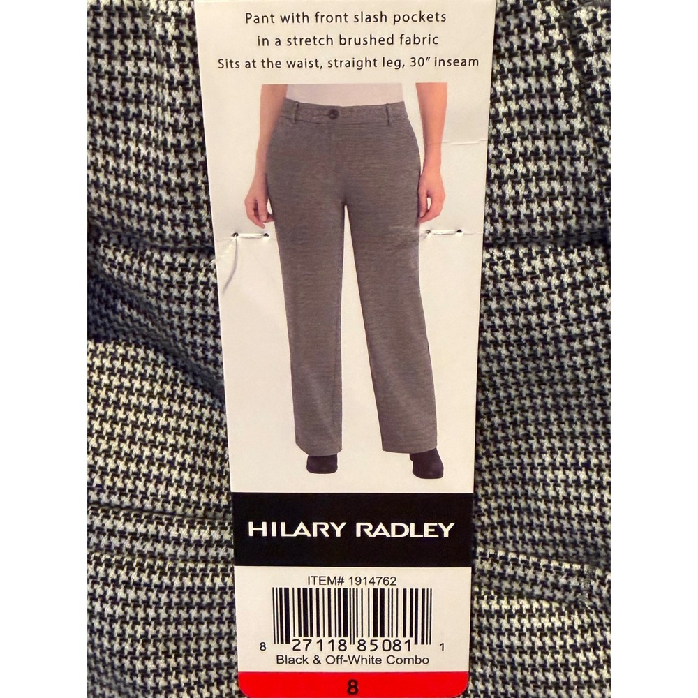 Hilary Radley Womens Straight Leg Dress Pants Black White Houndstooth •8• Career
